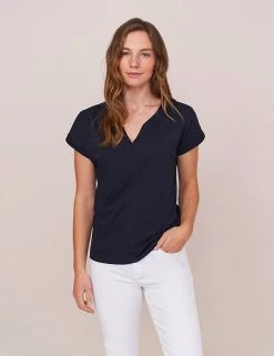 White Stuff Women Pure Cotton Notch Neck T-Shirt