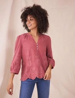 White Stuff Women Cotton Rich Embroidered Long Sleeve Top