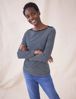 White Stuff Women Cotton Rich Striped Long Sleeve T-Shirt