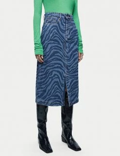 Jigsaw Skirts Pure Cotton Denim Animal Print Midi Skirt