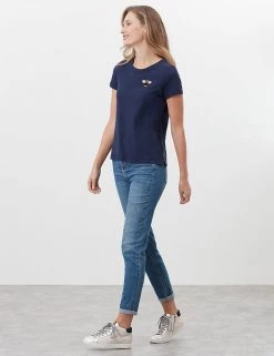 Joules Women Pure Cotton Embellished Scoop Neck T-Shirt