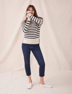 White Stuff Jumpers Cotton Blend Striped Split Hem Jumper