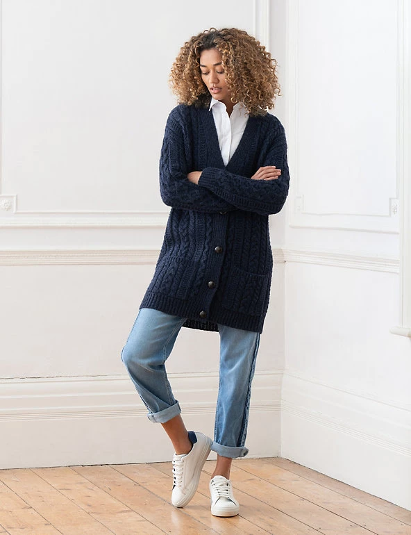 Celtic & Co. Cardigans Pure Wool Cable Knit V-Neck Cardigan - Image 3