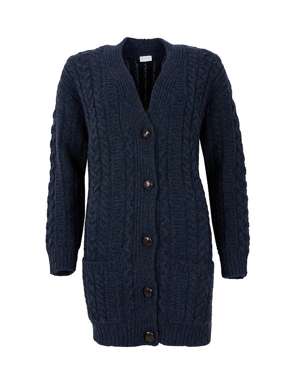 Celtic & Co. Cardigans Pure Wool Cable Knit V-Neck Cardigan - Image 2