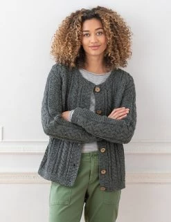 Celtic & Co. Cardigans Pure Wool Cable Knit Crew Neck Cardigan