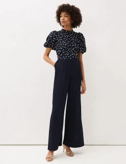 Phase Eight Dresses Polka Dot Short Sleeve Wide Leg Jumpsuit