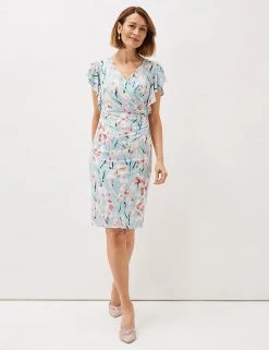 Phase Eight Dresses Jersey Floral V-Neck Midi Waisted Dress