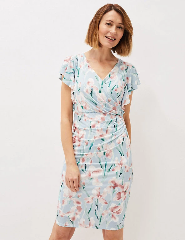 Phase Eight Dresses Jersey Floral V-Neck Midi Waisted Dress - Image 3