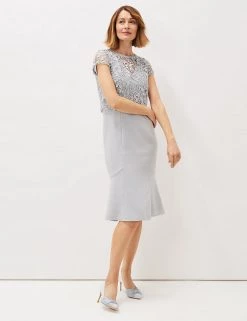 Phase Eight Dresses Floral Lace Short Sleeve Midi Bodycon Dress