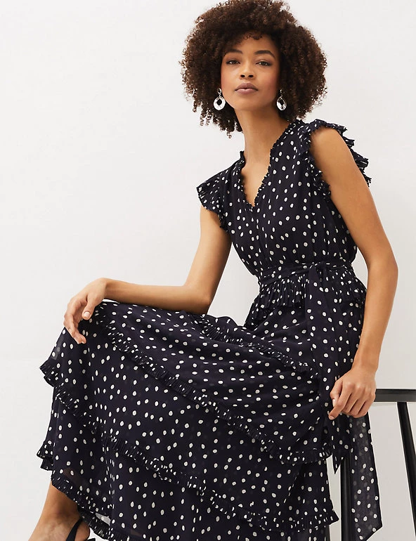 Phase Eight Dresses Spot Print V-Neck Midaxi Tiered Dress - Image 3