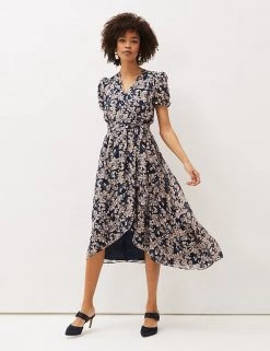Phase Eight Dresses Floral V-Neck Tie Detail Midi Shift Dress