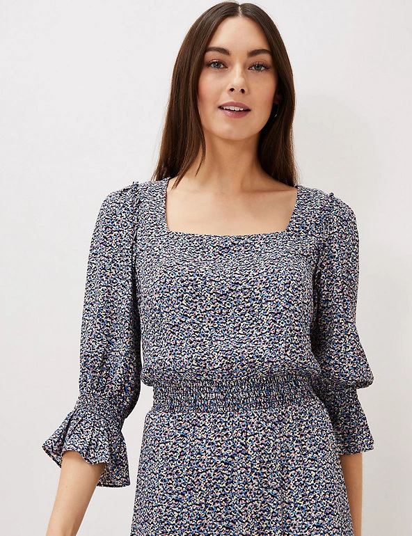 Phase Eight Dresses Ditsy Floral Square Neck Midi Waisted Dress - Image 4