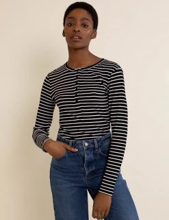 Albaray Women Ribbed Striped Crew Neck Long Sleeve Top