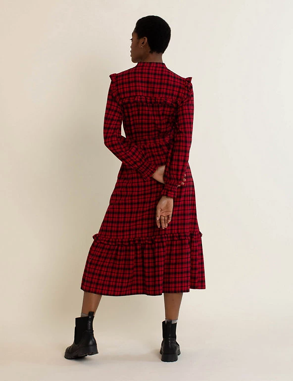 Albaray Dresses Pure Cotton Checked Midi Swing Dress - Image 4