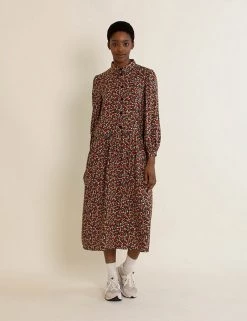 Albaray Dresses Floral Button Front Midi Shirt Dress