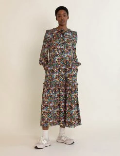 Albaray Dresses Floral Tie Neck Midi Tiered Dress