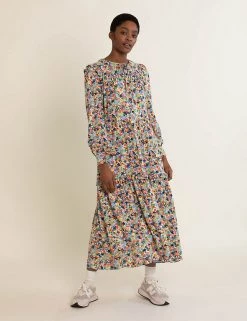 Albaray Dresses Floral Tie Neck Midi Tiered Dress