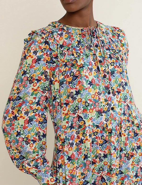 Albaray Dresses Floral Tie Neck Midi Tiered Dress - Image 3