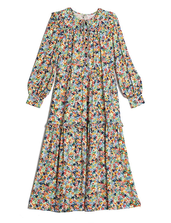 Albaray Dresses Floral Tie Neck Midi Tiered Dress - Image 2