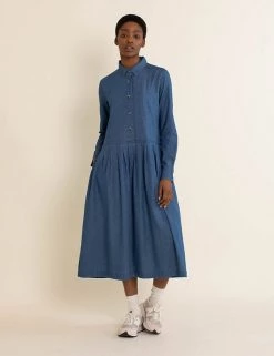 Albaray Dresses Denim Button Front Midi Shirt Dress