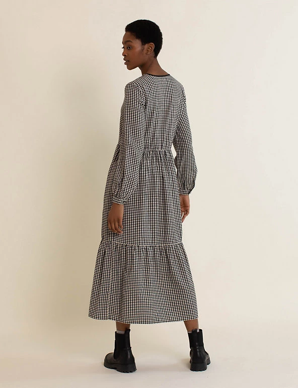 Albaray Dresses Pure Cotton Gingham Midi Swing Dress - Image 4