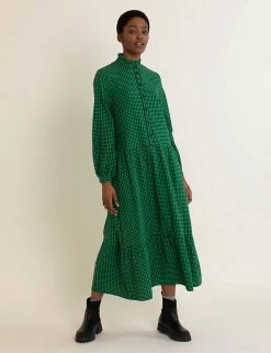 Albaray Dresses Pure Cotton Checked Midi Swing Dress