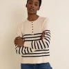 Albaray Jumpers Striped Crew Neck Button Detail Jumper