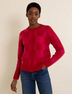 Albaray Cardigans Checked Crew Neck Cardigan With Wool