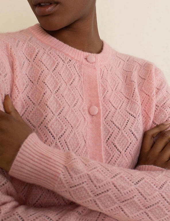 Albaray Cardigans Pointelle Crew Neck Cardigan With Wool - Image 3