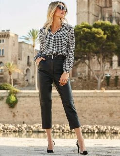 SOSANDAR Shirts & Blouses Dogtooth Print Long Sleeve Shirt