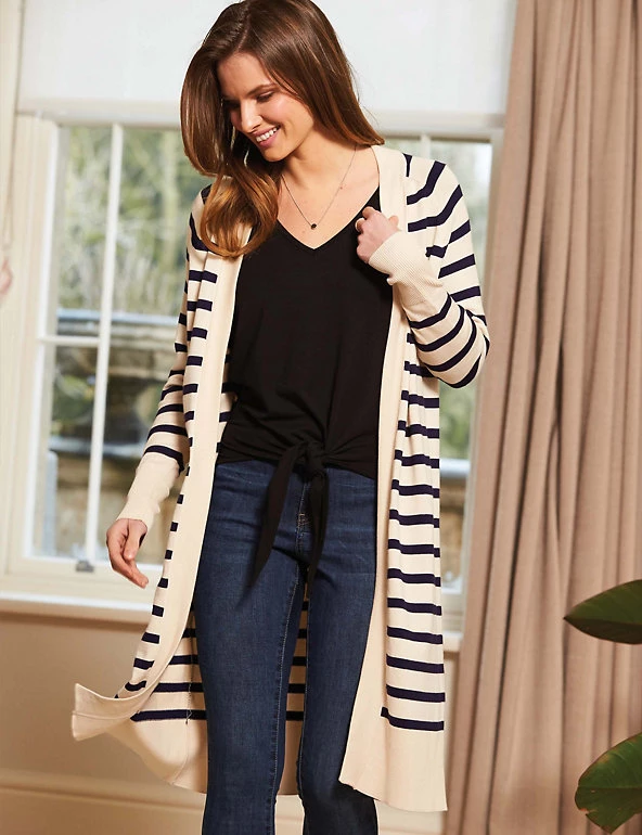 SOSANDAR Cardigans Striped Edge To Edge Longline Cardigan - Image 2