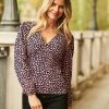 SOSANDAR Women Heart Print V-Neck Long Sleeve Top