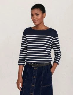 Seasalt Cornwall Women Pure Cotton Striped 3/4 Sleeve Top