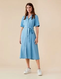 Finery London Dresses Tie Waist Short Sleeve Midi Shirt Dress
