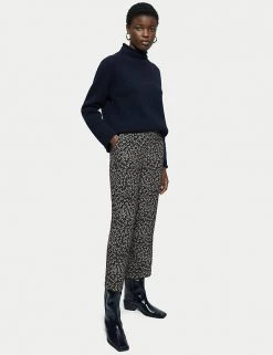 Jigsaw Leaf Print Straight Leg Cropped Trousers
