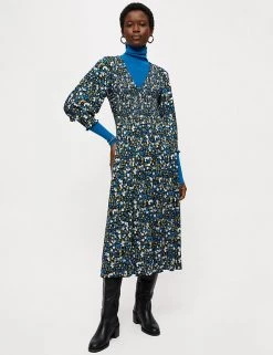 Jigsaw Dresses Ditsy Floral V-Neck Midi Smock Dress