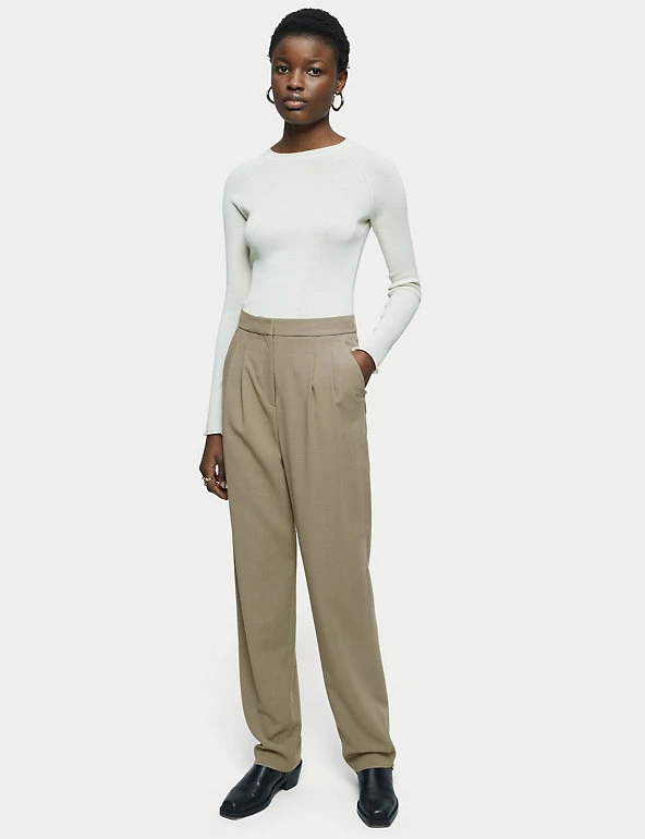 Jigsaw Wool Blend Twill Wide Leg Trousers