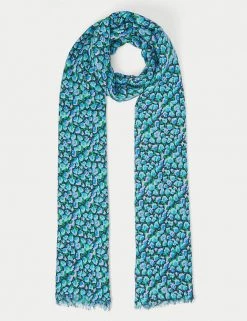 Jigsaw Scarves Wool Rich Floral Fringed Scarf With Silk
