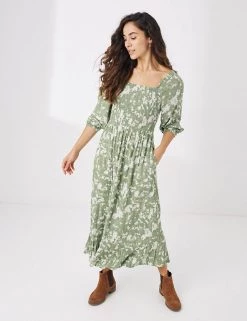 FatFace Dresses Floral Square Neck Midi Tiered Dress