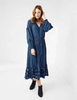 FatFace Dresses Geo Floral Tie Front Midi Tiered Dress