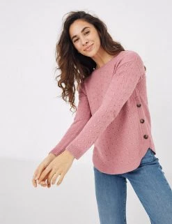 FatFace Jumpers Textured Crew Neck Button Detail Jumper