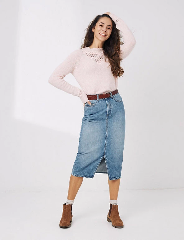 FatFace Jumpers Cotton Blend Crew Neck Scallop Edge Jumper - Image 5