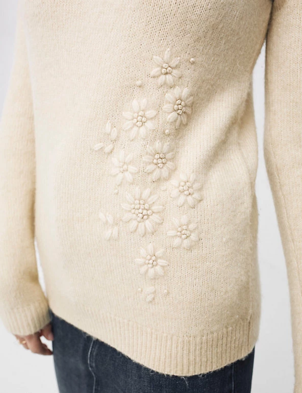 FatFace Jumpers Embroidered Floral Jumper With Wool - Image 2