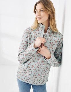FatFace Sweatshirts Pure Cotton Floral Funnel Neck Sweatshirt