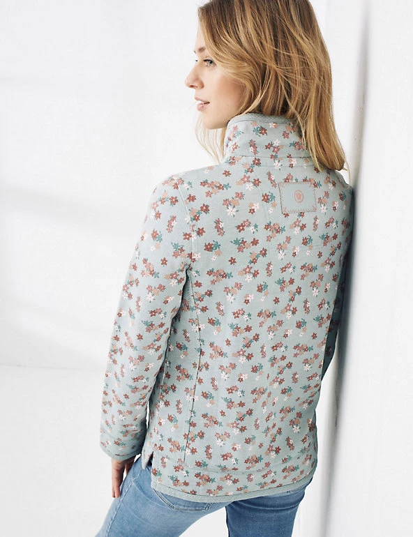 FatFace Sweatshirts Pure Cotton Floral Funnel Neck Sweatshirt - Image 4