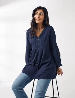 FatFace Tunics Cotton Blend Textured Long Sleeve Tunic