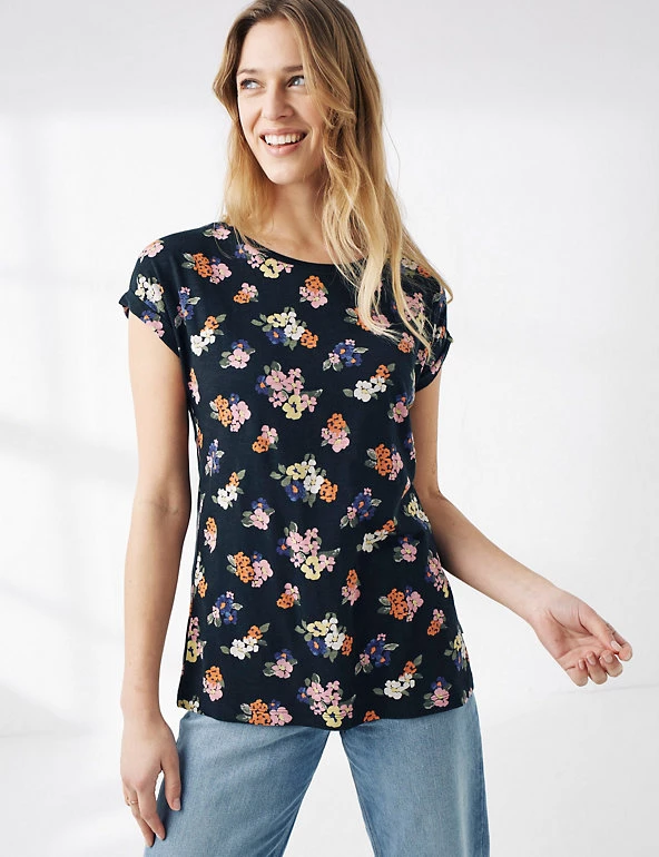 FatFace T-shirts Cotton Modal Blend Floral T-Shirt