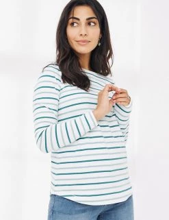 FatFace Women Organic Cotton Striped Slash Neck T-shirt