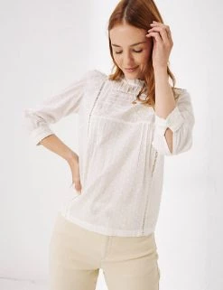 FatFace Shirts & Blouses Pure Cotton Embroidered 3/4 Sleeve Blouse