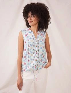 White Stuff Shirts & Blouses Pure Cotton Jersey Printed Sleeveless Shirt